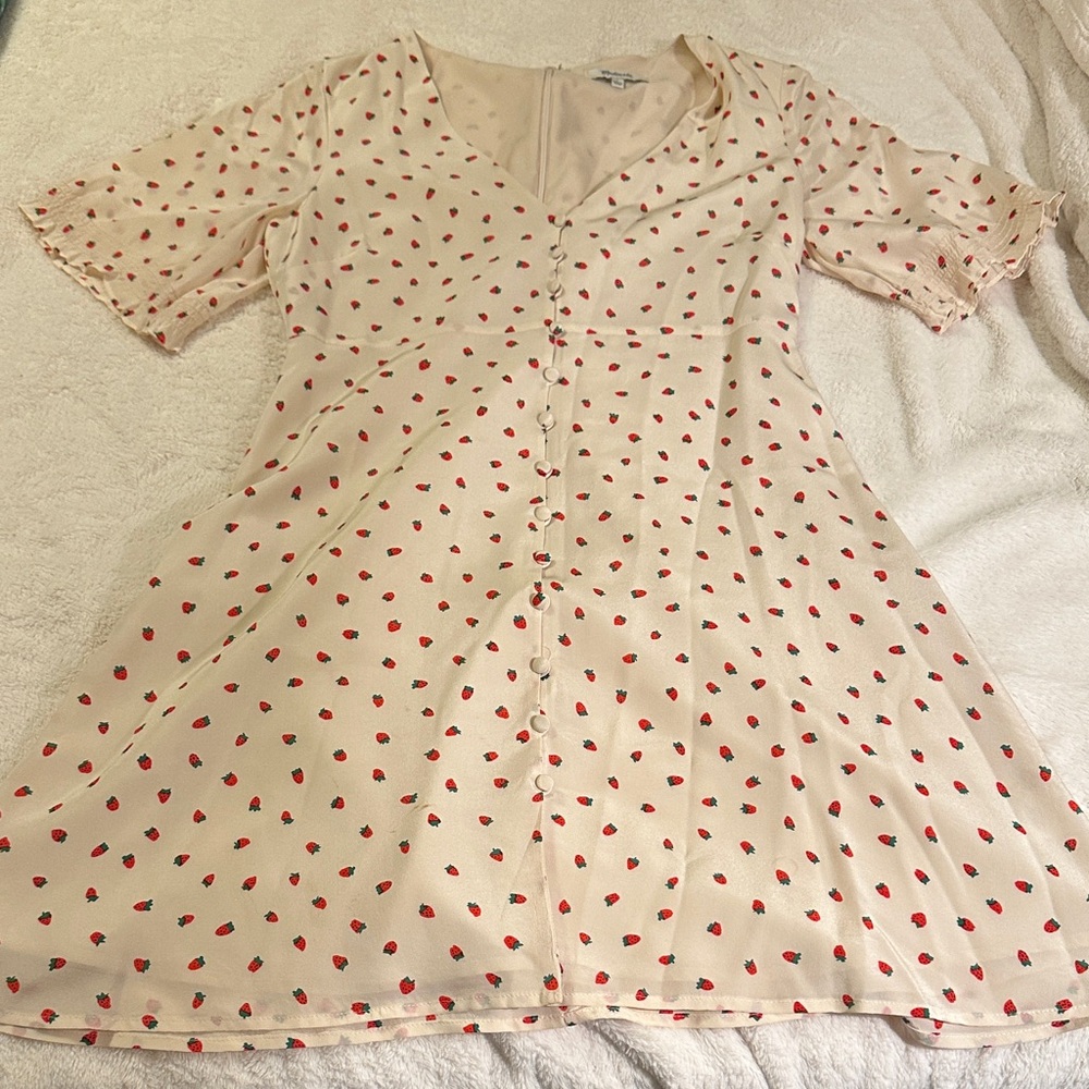 Madewell Silk Cream and Red Dot Midi Dress